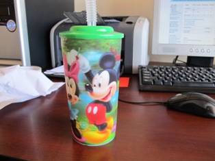 MICKEY / MINNIE MOUSE PLASTIC CUP/ GLASS WITH STRAW - 3D PIC - 14CM