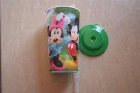 MICKEY / MINNIE MOUSE PLASTIC CUP/ GLASS WITH STRAW - 3D PIC - 14CM - great party favor