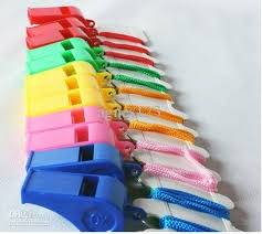Plastic whistles 12 per pack various colors - great party favor - train party