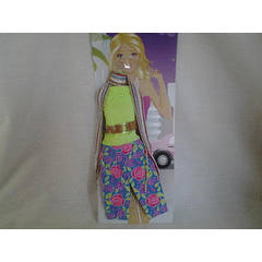 Barbie clothes - stunning outfit- floral pants , lime boobtube , belt and scarf