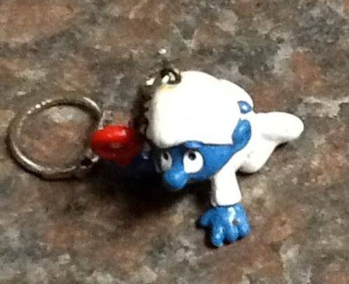 SMURFs plastic figurine 6cm keyring - work for cake toppers - bit dirty from supplier old stock