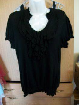 LADIES stunning TOP XL black with frill