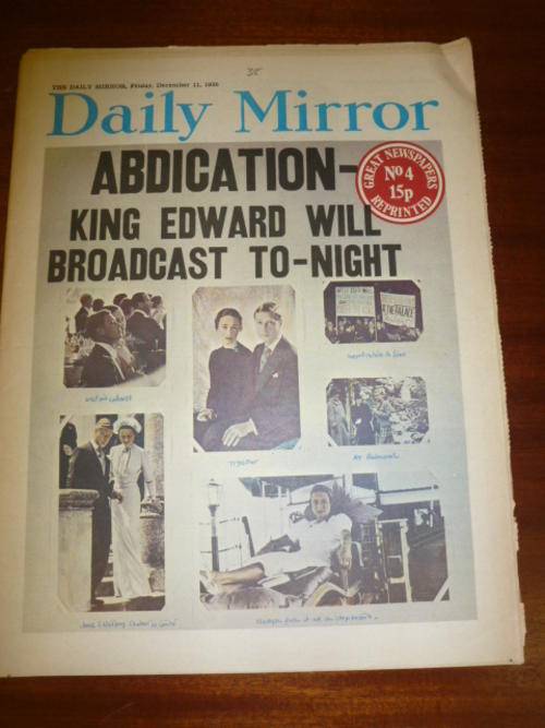rare daily mirror 1936 news paper reprint abdication