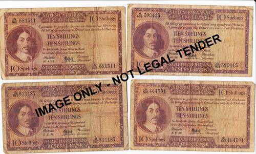 WOW!!!  4 x MH DE KOCK 10 SHILLINGS NOTES