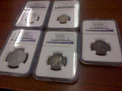 5 x zar coins. 1982 1S VG details, 6p f15; 1895 1S VF details: 1896 2S VF details; 1897 1S F details