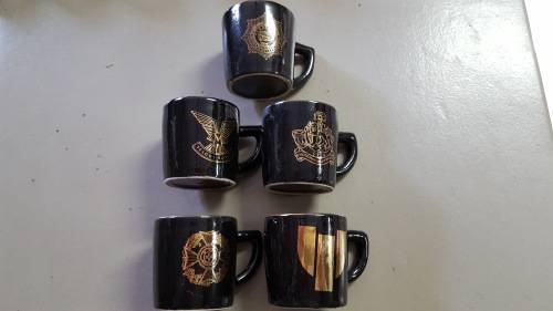 RHODESIA; 5 MINATURE MUGS WITH RHOD SECURITY FORCE BADGES