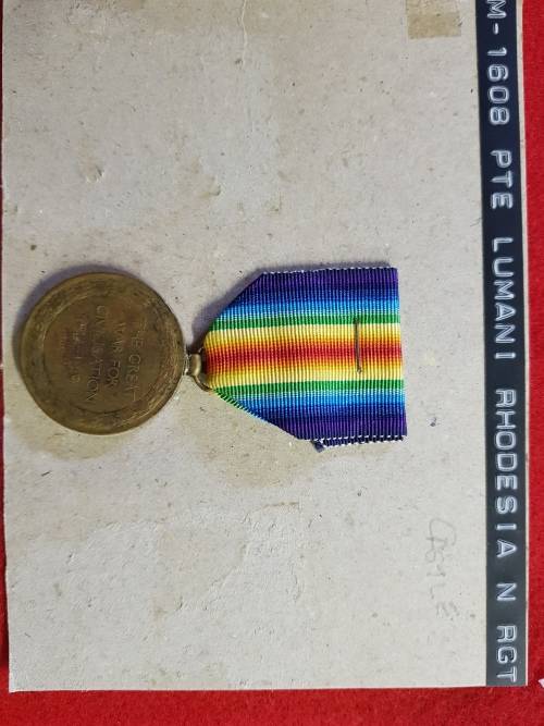RHODESIA; M-1 608 PTE LUMANI RHOD.NATIVE REGIMENT 1ST WORLD WAR MEDAL