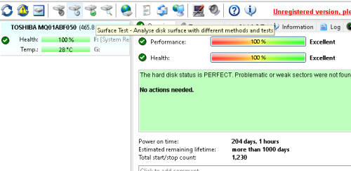 TOSHIBA MQ01ABF050 5400RPM 500GB SLIM LAPTOP HARD DISK -> 100% HEALTH TEST!