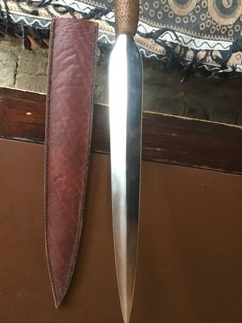 LONG SPEAR WITH LEATHER SHEATH