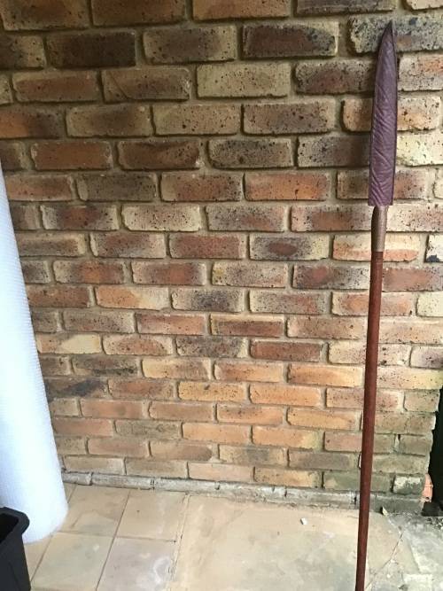 LONG SPEAR WITH LEATHER SHEATH