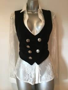 Antique white stretch ladies blouse shirt size 12 (36)