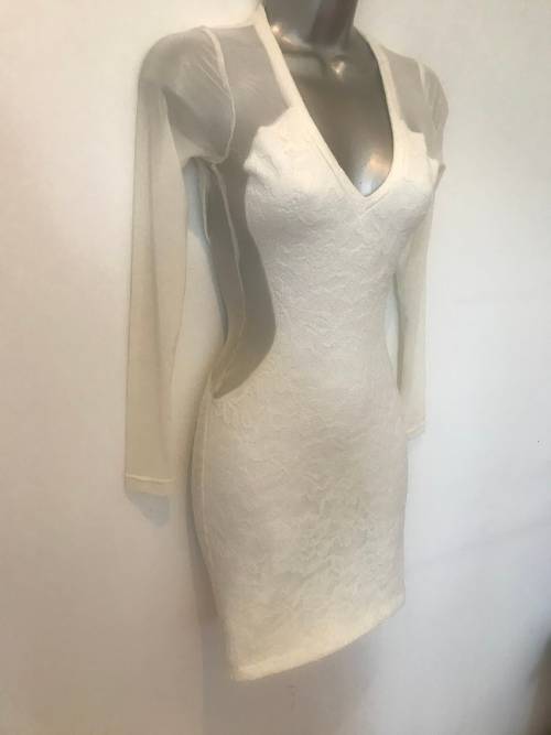 Creamy lace insert detail sexy body on fitted dress hot size I8 0 10 / 32 - 34