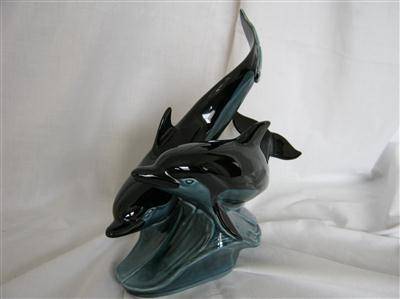 POOLE POTTERY..DOLPHINS..BLACK  & PEACOCK BLUE..CONDITION PERFECT...