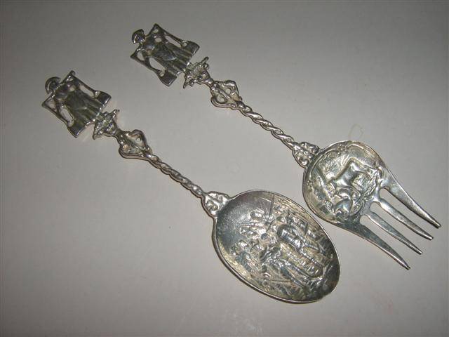SILVER PLATED DUTCH SERVING SPOON AND FORK...22cm IN LENGTH...