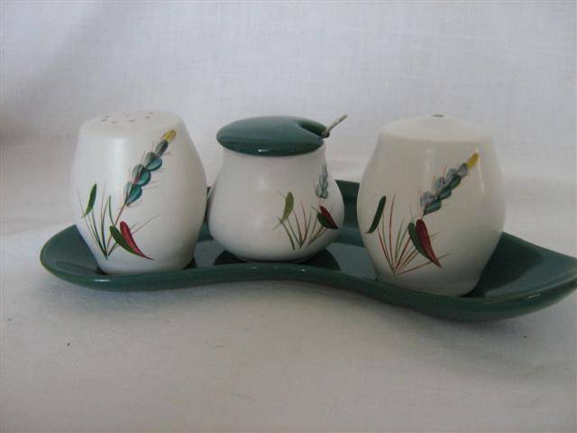 DENBY CONDIMENT SET IN THE .." GREEN WHEAT "  PATTERN