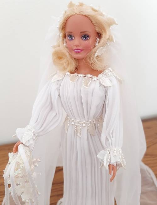 Reduced - Pleated White Fine Net and Full Wedding Dress Barbie Bride