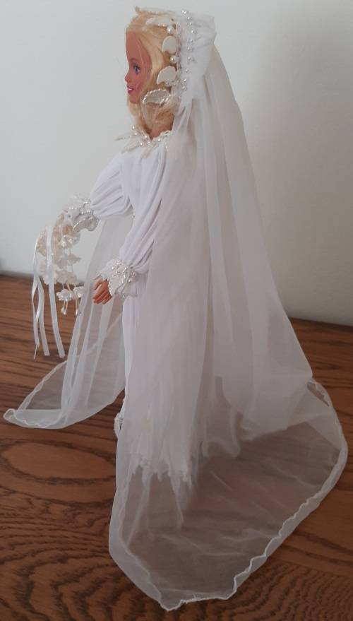 Reduced - Pleated White Fine Net and Full Wedding Dress Barbie Bride