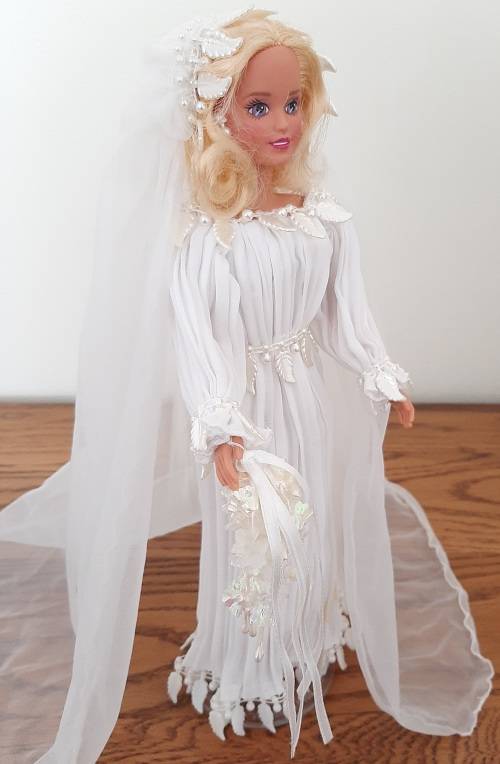 Reduced - Pleated White Fine Net and Full Wedding Dress Barbie Bride