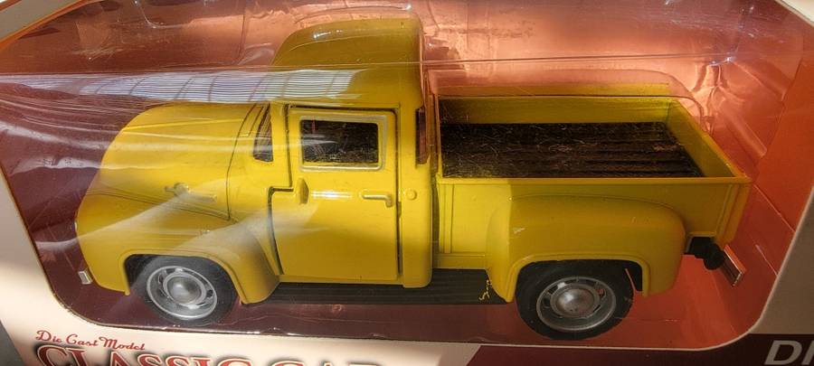 Yellow Vintage Pickup Truck Metal Model Car, with functioning opening doors!