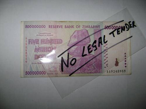 Zimbabwe   Five Hundred Million Dollars (HG)     issued Harare 2008