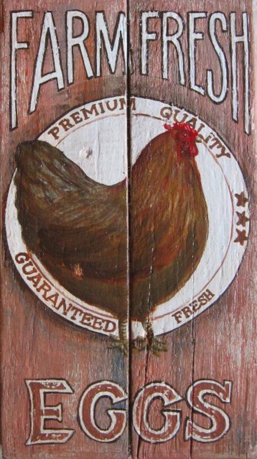Handpainted Wooden Sign Art Wall Plaque - Farm Fresh Eggs