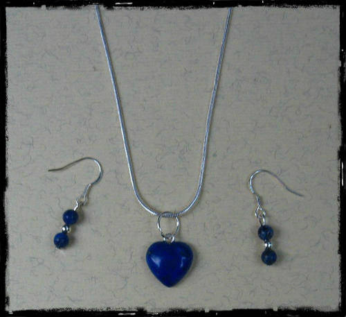***Lapis Lazuli Heart Pendant & 925 Silver Snake Chain +Lapis Lazuli 925 Earrings ***