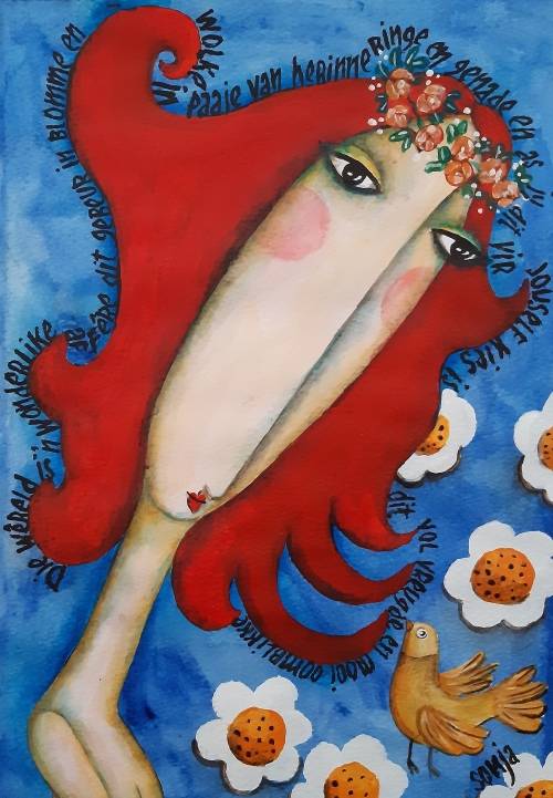 ***Acrylics - Die wereld is `n wonderlike affere - 30 x 20.5 cm - Sonja Peacock  ***