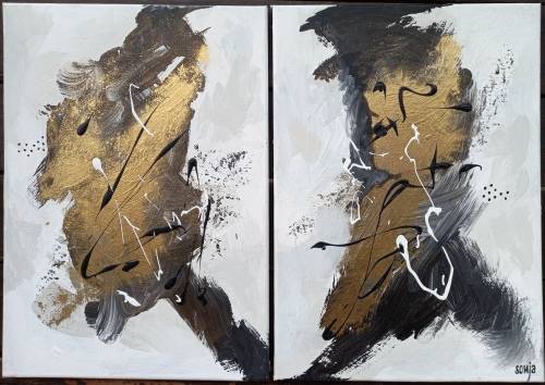 Winter Gold - Set of 2 Abstract Art