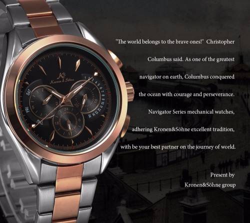 Authentic Men's Kronen&Sohne Analog Automatic Mechanical Day/Date/24 hour Display Steel Wrist Watch