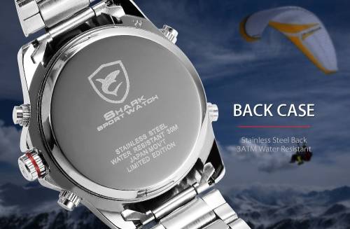 Authentic, Brand New Luxury MAKO SHARK Men's Sport Japan Quartz Analog Digital WATCH
