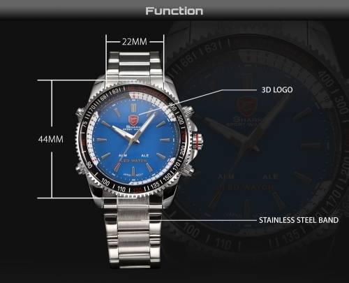 Authentic, Brand New Luxury MAKO SHARK Men's Sport Japan Quartz Analog Digital WATCH