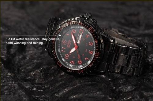 SHARK ARMY Date Day Black Stainless Steel Band Military Mens Quartz Sport Wrist Watch