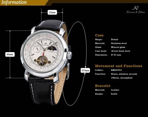 Authentic Brand New KS Men's Wrist Watch Luxury Moon Phase Automatic Mechanical White Dial