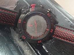 New Shark Men's LED Date Day Alarm Digital Analog Quartz Sport Black, Red Leather Band Wrist Watch