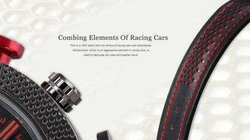 New Shark Men's LED Date Day Alarm Digital Analog Quartz Sport Black, Red Leather Band Wrist Watch