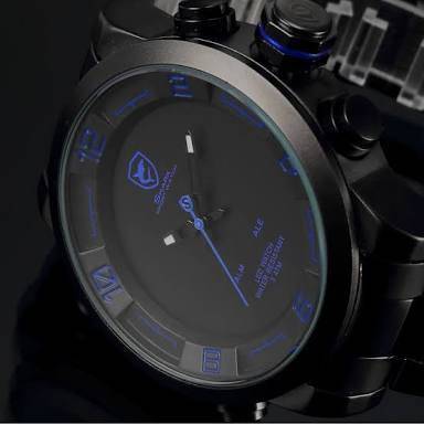 Authentic Brand New  Shark Mens Analog LED  Alarm Date Day Display Stainless Steel Quartz Watch