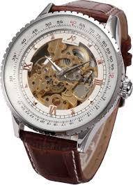 Authentic, Brand New Luxury KS Carving Golden Skeleton Auto Mechanical Brown Leather Elegant Men's W