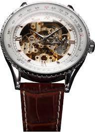 Authentic, Brand New Luxury KS Carving Golden Skeleton Auto Mechanical Brown Leather Elegant Men's W