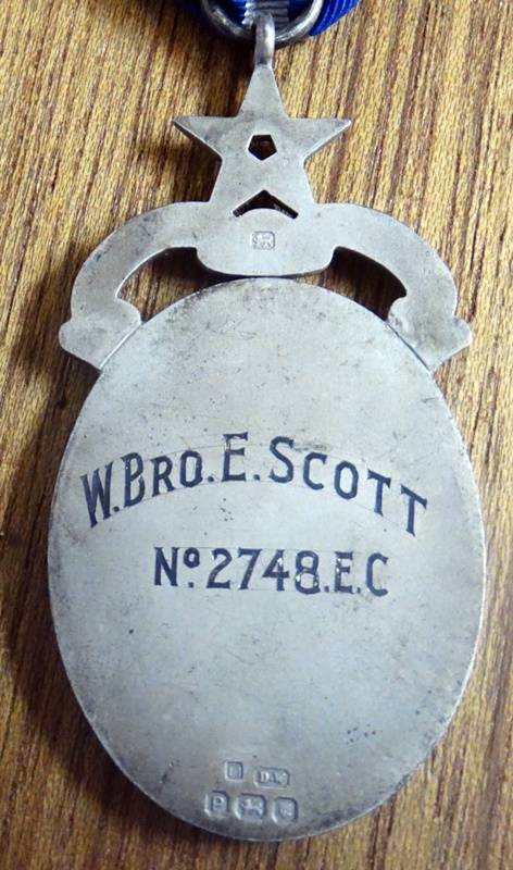1915 Free Mason Sterling Silver Medal  To W. Brother E Scott