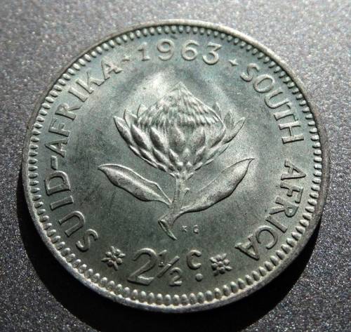 Unc 1963 South African 2 1/2c