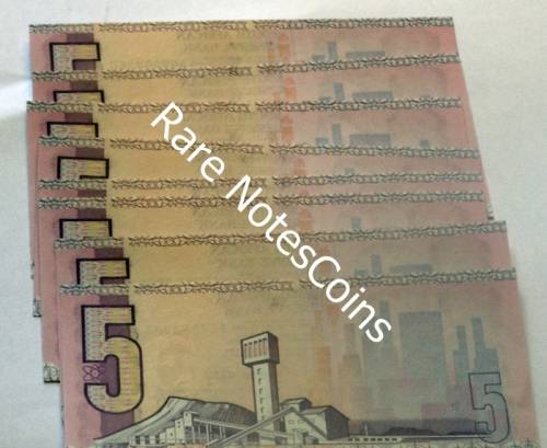 8 Unc Sequential Five Rand Type 11  CL Stals  (1st Issue) E/A Banknote AB7852253