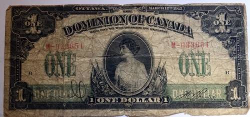 1917 Canada One Dollar Scarce Note