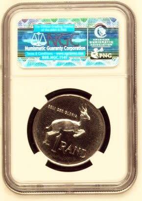 ## 1966 Afrikaans South African NGC Graded One Rand PF64 ##