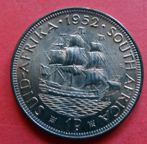 UNC 1952  South African Penny. Mintage: 12 673 815