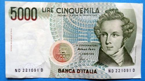 1985 Italy 5000 Lire Banknote