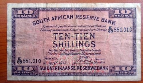 J Postmus 1st Issue E/A Ten shilling Banknote