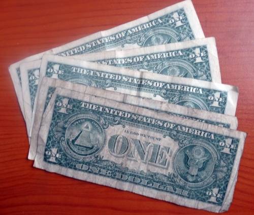 5 USA American One Dollar Banknotes