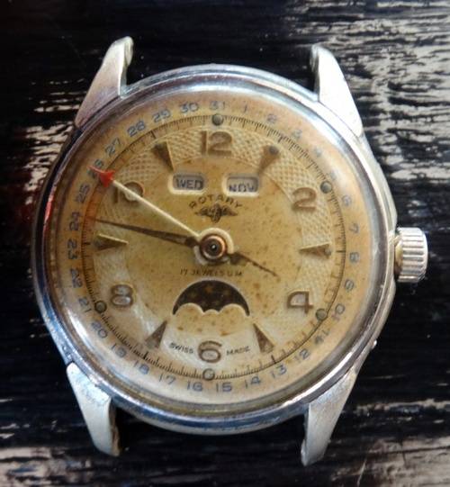 Rotary Date Day Moon face Watch (Restoration or Spares)