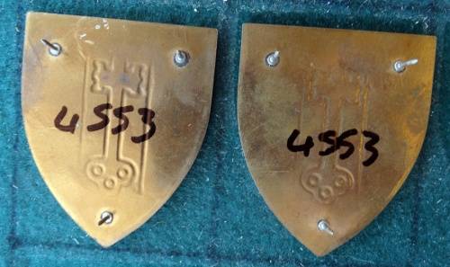 Pair of SADF Witwatersrand Command Detention Barracks Flash.  Pins Intact (50)