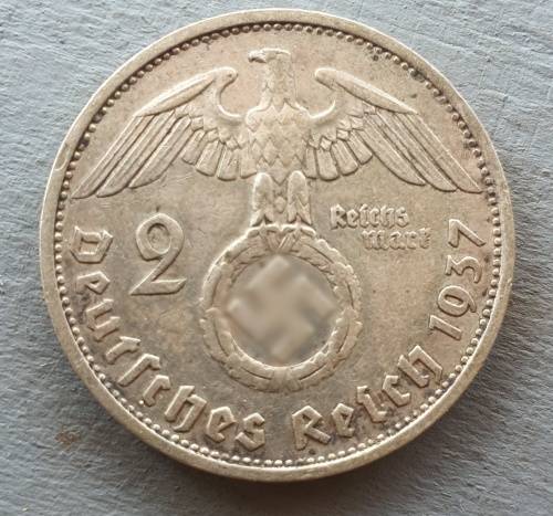 1937 German 2 Mark Silver Coin